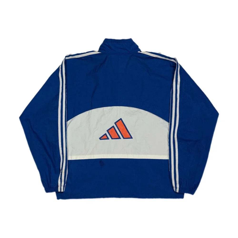 Vtg 90s Adidas blue orange three stripe full zip windbreaker jacket mens medium